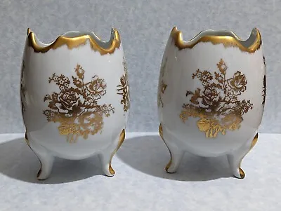 2 - Limoges Footed White & Gold Egg Vases - Hollywood Regency - French Porcelain • $24