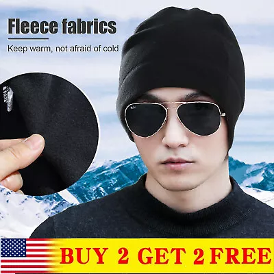 Short Beanie Plain Fleece Hat Winter Solid Cuff Cap Slouchy Skull Ski Men Woman • $7.54