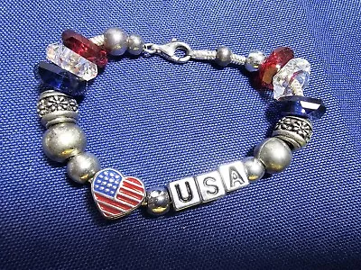 Grandma Grabe's Beautiful Vintage 925 Sterling Silver Usa Flag Charm Bracelet • $0.75