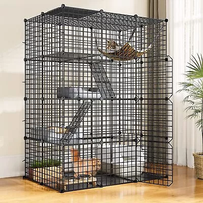 Large Cat Cage Enclosure Metal Wire 4-Tier Kennel DIY Playpen Catio With Hammock • $64.79