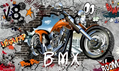 £146.49 • Buy Photo Wallpaper Graffiti Motorcycle Wall Mural Decor Vinyl 366x254cm. 144 X100  
