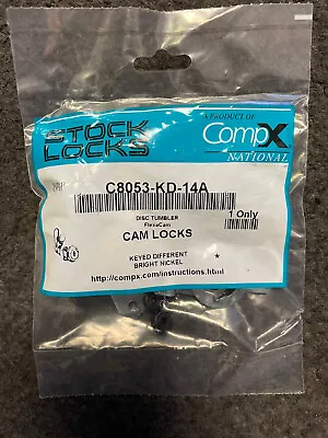 Stock Locks COMPX  C8053-KD-14A Cam Lock Bright Nickel Keyed Diff. Disc Tumbler • $7.99