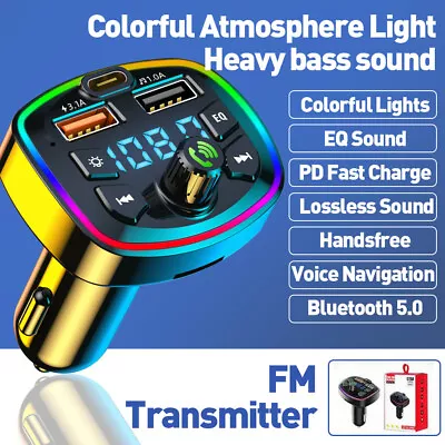 Bluetooth 5.0 Car Wireless FM Transmitter Adapter 2USB PD Charger MP3 Hands-Free • $10.99