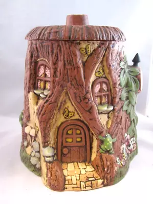 Vintage 1980s Ceramic Tree Stump And Mushroom Squirrel Frog Canister Cookie Jar • $49.99