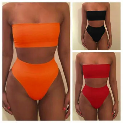 $9.74 • Buy Women Sexy Strapless High Waist Bikini Set Swimsuit Push Up Bra Beach Swimwear