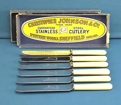 Vintage Set Of 6 Cutlery  Knives Christopher Johnson & Co Sheffield England. • $35