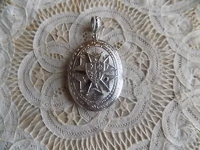 Vintage Silver Tone Pendant -Locket With Cross And Shield • $25