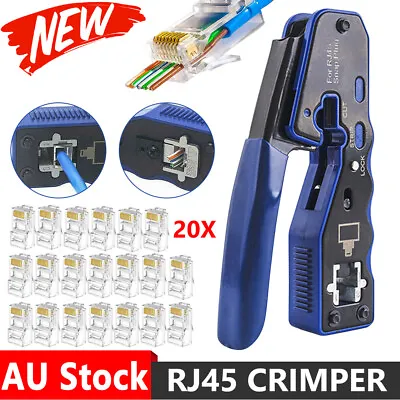 RJ45 Crimper EZ Cat 5e 6 7 HD Pass Through Network Connector Tool Crimping Plier • $18.79