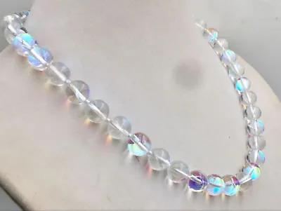  6/8/10/12mm White Gleamy Rainbow Moonstone Round Gems Beads Necklace 18''  • £7.19