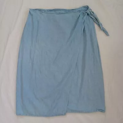 Victoria Jones 2X Skirt Pencil Faux Wrap Midi Denim Jean Light Blue Wash Pull On • $26