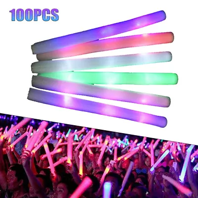 $73.88 • Buy 18'' Light Up Foam Sticks 100PCS LED Wand Rally Batons DJ Flashing Glow Sticks