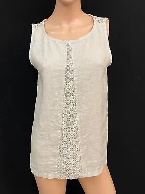 Michel Angelo Women's Lace Trim Beige Linen Top Size S Made In Italy • $9.99