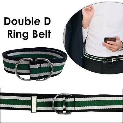 Tri-Colour Elasticated Canvas Belt With Double D - Ring Buckle For Women & Men • £3.89