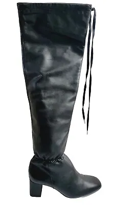 ZARA Black Over The Knee Round Toe LEATHER BOOTS Made In Spain Sz 38 EU 7.5 US • $38.95