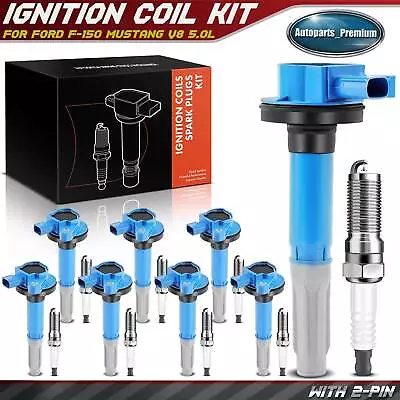 8x Blue Ignition Coil & IRIDIUM Spark Plug Kits For Ford F-150 Mustang V8 5.0L • $97.69