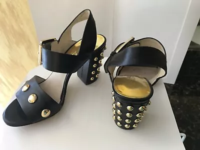 MICHAEL KORS Leather  Black & Gold Sandals Heel 3.5” Size 5.5” Good Conditions • $25