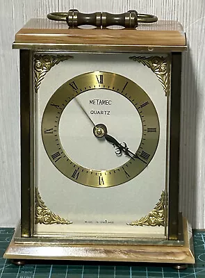 Vintage Metamec Mantle Carriage Quartz Clock Brass Fully Working • £19.99