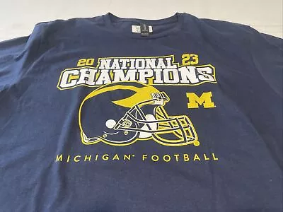 National Champs Michigan Wolverines T-Shirt Navy Blue Gildan Large New • $22.95