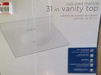 Glacier Bay 31 In White Marble Vanity Top Single Sink Bowl 31x22 Rectangular • $25.50