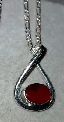 VTG 950 Sterling Silver Genuine Red Jasper Pendant/Necklace-20  Figaro • $32.95