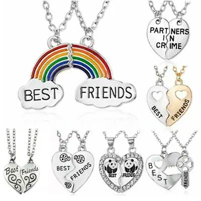2Pcs Best Friend Crystal Love Heart Pendants Bff Friendship Necklace Xmas Gifts • $2.03
