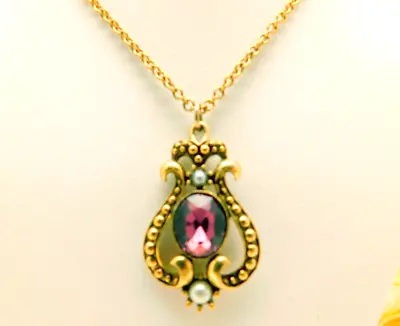 Vintage Avon Purple Crystal Rhinestone Pendant Necklace - 24  • $6.99