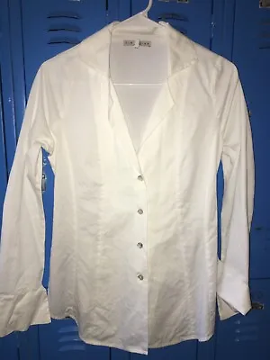 Elm Design Women's White Cotton Collared-V Neck Button Up Dress Blouse Size P  • $32.99