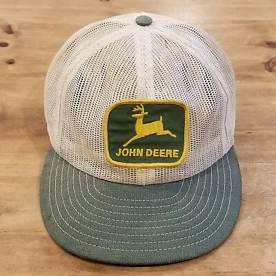 Vintage John Deere Hat Cap Snapback White All Mesh Patch Trucker Louisville Snap • $38.95