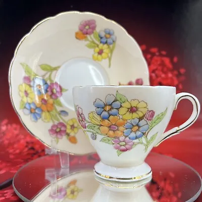 Foley Vintage Multicoloured Floral Bone China Tea Cup & Saucer England BX25 • $16.50