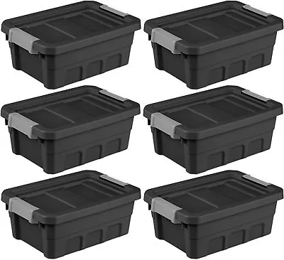 Gallon Plastic Stacker ToteGallon Industrial Storage Totes With  Black (6 Pack) • $39.99