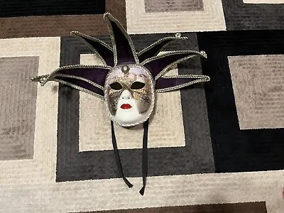 Authentic Venetian Jester Carnival Face Wall Mask Hand-Made Italy Venezia Purple • $19.97