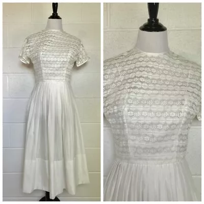 1950s 1960s Vintage L’Aiglon Fit And Flare Lace Top White Dress • $68