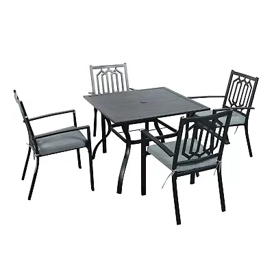 5 Pcs Metal Dining Table Chair Garden Patio Furniture  W/Umbrella Hole (Ch) • £229