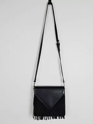 NAKEDVICE Black Leather Fringed Crossbody Bag / Handbag - RARE • $150