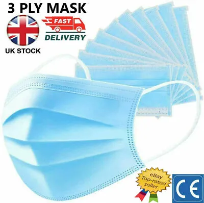 3 PLY Face Mask Disposable Respiration Surgical Mouth Cover Breathable Dust Mask • £0.99