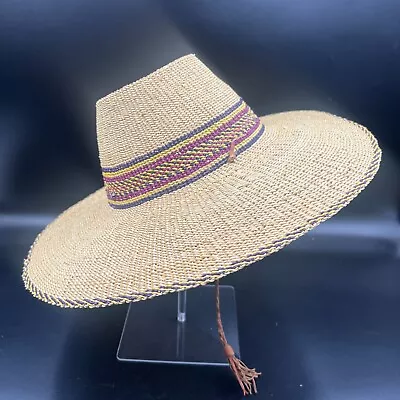 Genuine Panama Hat/ Wide Brim / Hand Made/ Vintage/ Colorful Band • $25