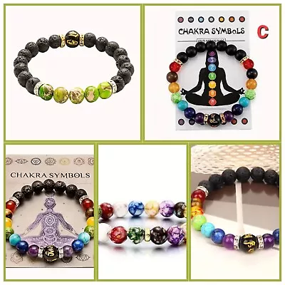 7 Chakra Crystal Gemstone Bracelet Bead Natural Stone Stretch Reiki Jewellery UK • £2.99