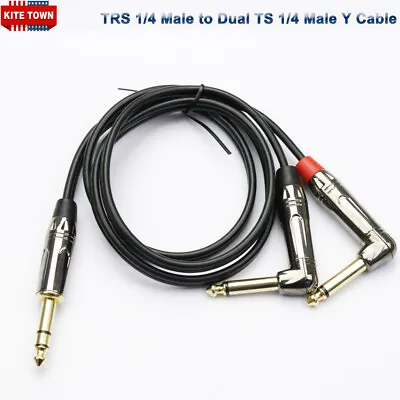 TRS 1/4 Male To Dual TS 1/4 Male Right Angle Stereo Breakout Splitter Y Cable • $15.86