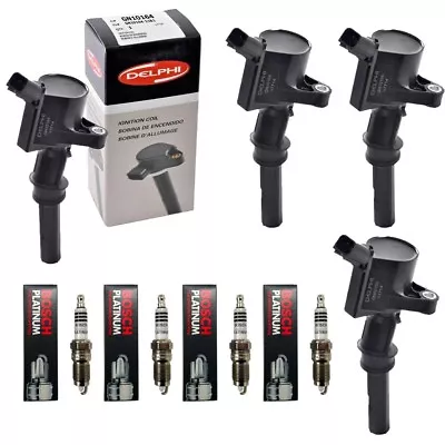 New Set Of 4 Delphi Ignition Coils + 4 BSH Spark Plugs For 2007 Ford F-150 • $78.19