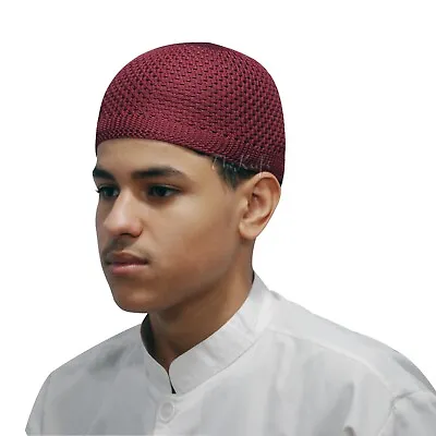 Burgundy Kufi Cap Open-weave Nylon Knit Stretch Muslim Beanie Skull Prayer Hat • $9.24
