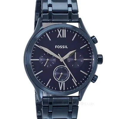 FOSSIL Fenmore Mens Navy Blue Multifunction Watch Day Date Stainless Steel Band • $72.90