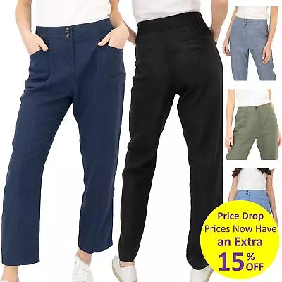 NEXT Womens Linen Trousers Straight Leg Blue Navy Khaki Black Elasticated Waist • £16.96