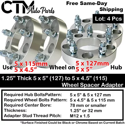 4x 1.25  Thick 5x5(5x127) To 5x4.5(5x115) Wheel Spacer Adapter Fit M12x1.5 Studs • $82.79