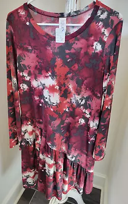 Women Dress Size Large Pullover Poly Blend Red/Burgundy Print New With Tags • $13.95