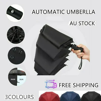$17.99 • Buy Automatic Folding Umbrella Windproof Auto Open Compact With 8Ribs Fiberglass AU