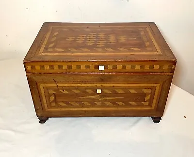 Quality 1800's Antique Handmade Inlaid Marquetry Wood Jewelry Box Mirror • $341.99