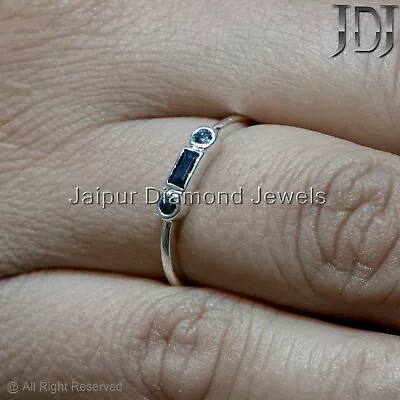 Natural Blue Sapphire Gemstone 925 Solid Silver Band Ring Mini Stackable Jewelry • $71.37