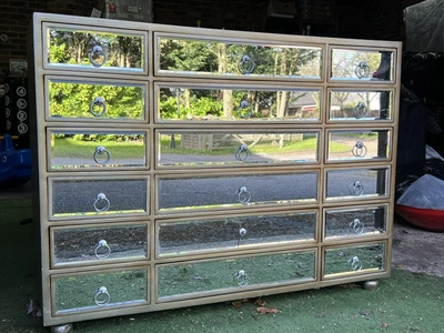 £250 • Buy Rare Mirror & Wood Heavy Duty 18 Chest Of Drawers Venetian Mirrored Cabinet