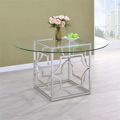 Coaster Starlight Modern Round Glass Top Dining Table In Clear And Chrome • $488.01