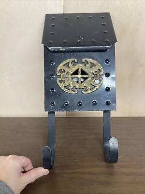 Vintage BLACK Metal Mailbox Wall Mount WITH NEWSPAPER HOLDER • $26.39